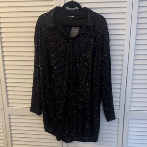 FashionNova Black Sequin Long Sleeve Mini Dress 1X
